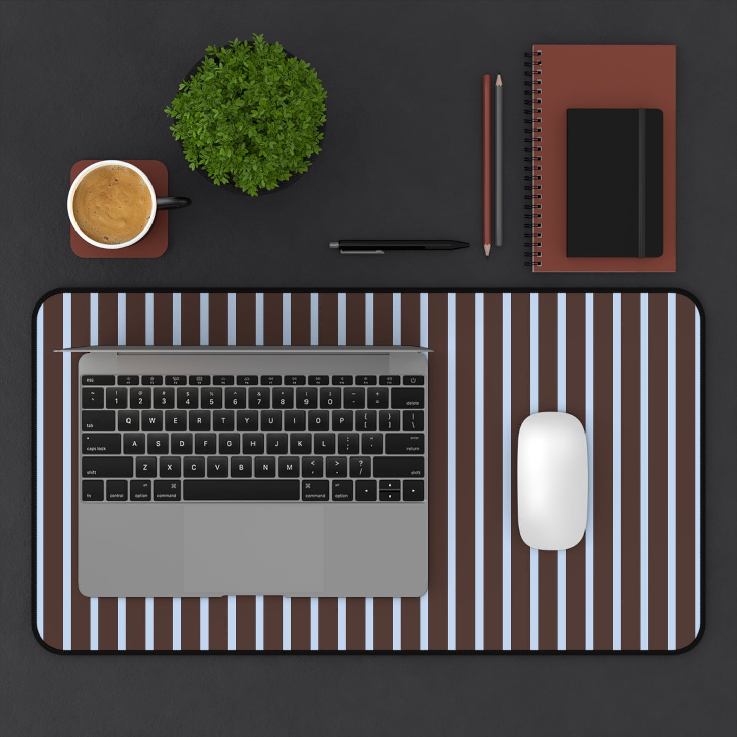 Striped Brown & Blue Desk Mat — Modern Minimalist Mousepad