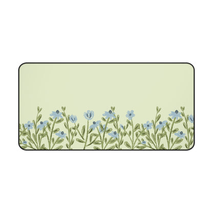 Blue Flower Desk Mat: Forget-Me-Not Meadow on Sage Green