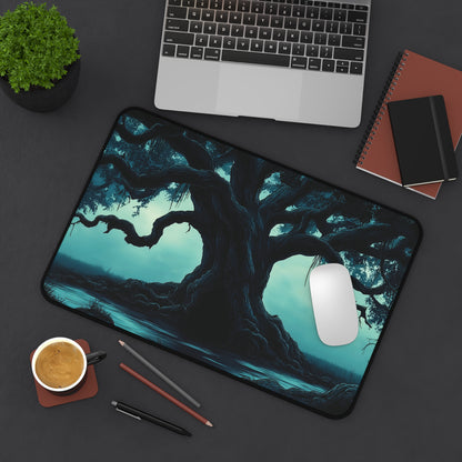 Eerie Moonlit Tree Desk Mat: Gothic Fantasy Desk Pad