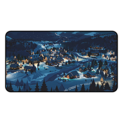 Snowy Christmas Town Desk Mat, Winter Desk Pad