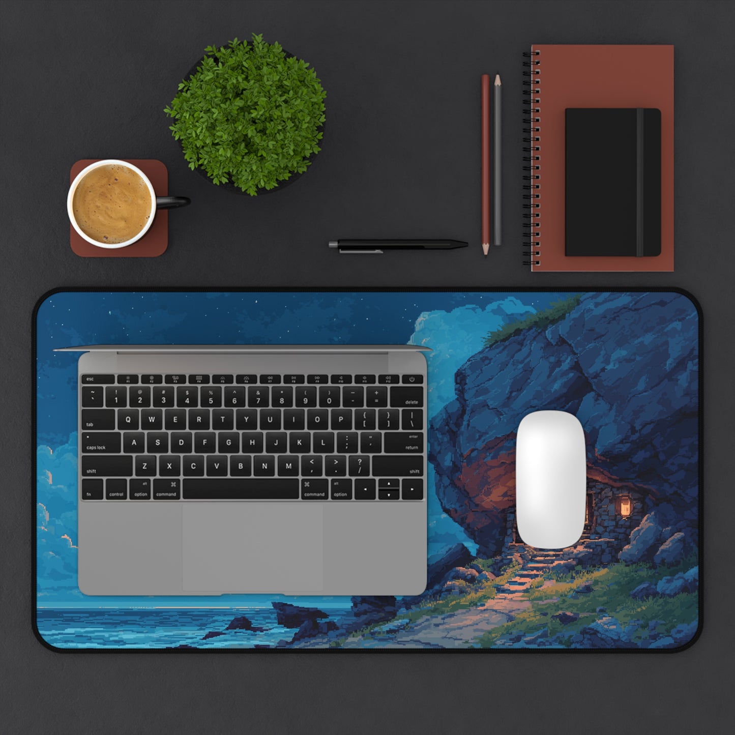 Pixel Art Night Landscape Desk Mat