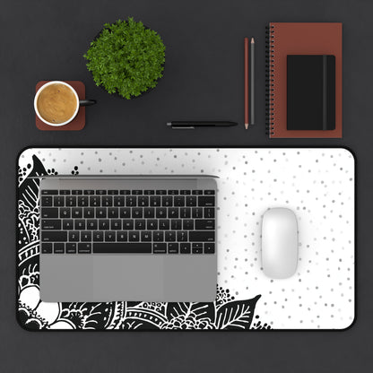 Henna Mandala Desk Mat: Black & White Boho Design