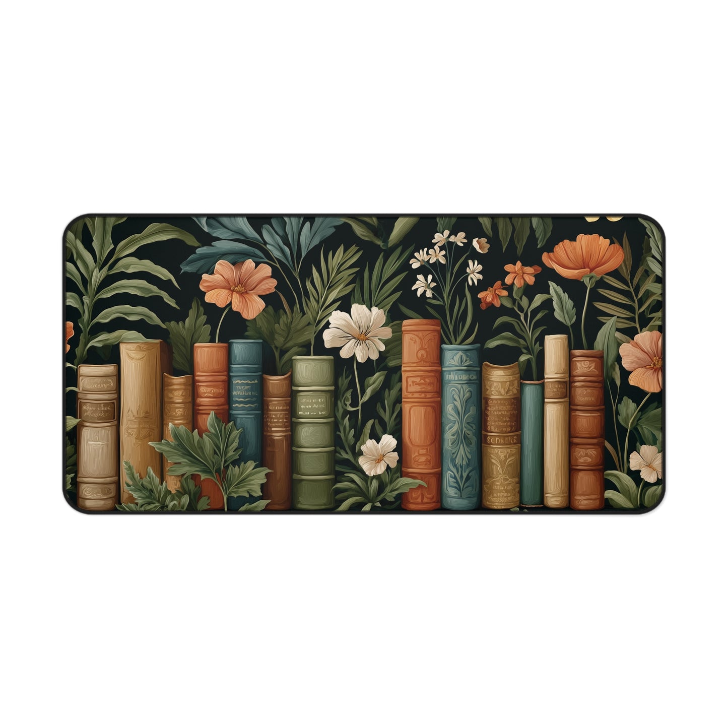 Vintage Library Desk Mat: Books & Wildflowers Botanical Print
