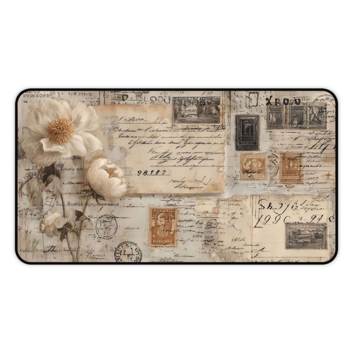 Vintage Floral Desk Mat: Antique Postcard Mouse Pad