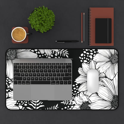 White Daisy Desk Mat: Bold Black & White Floral Mouse Pad