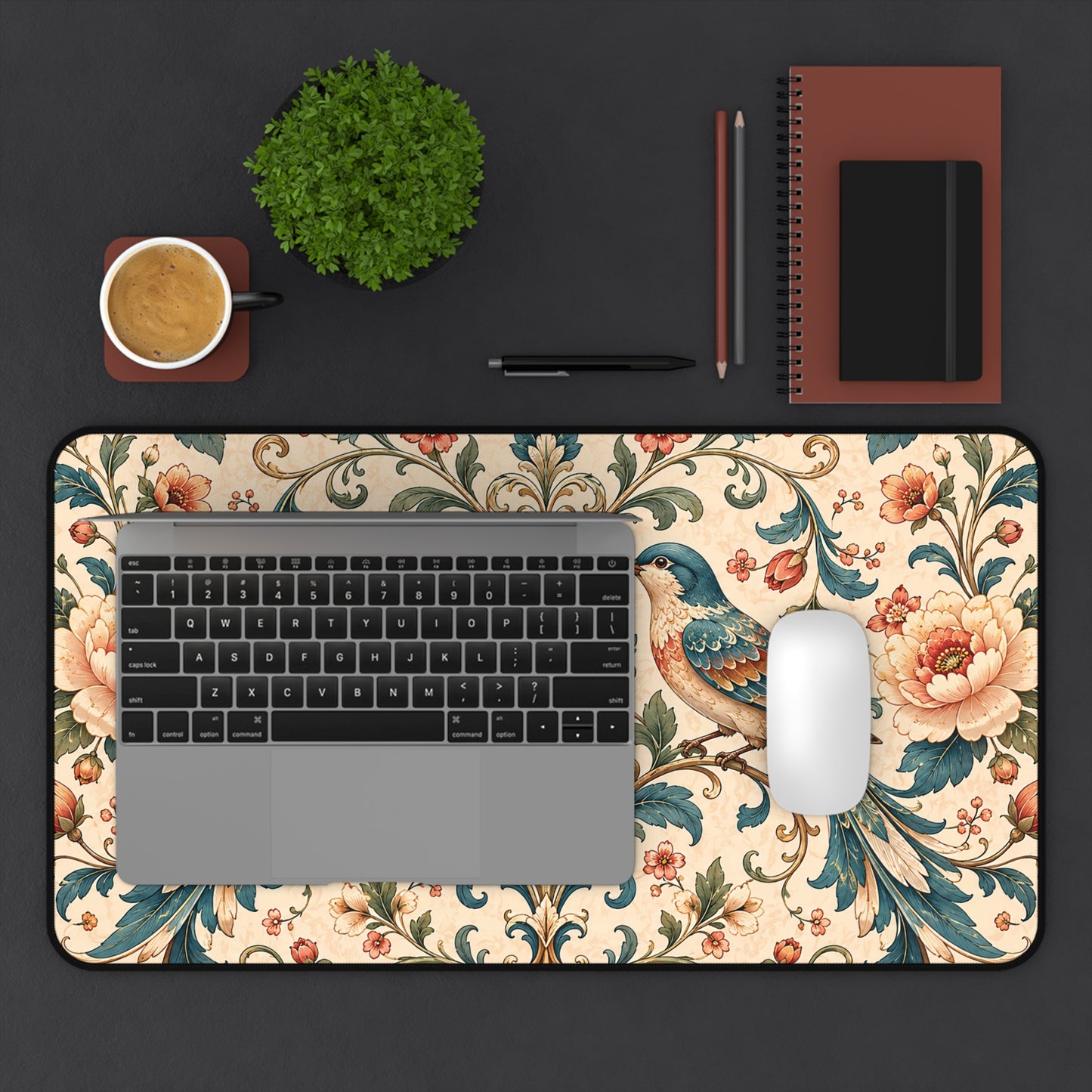 Chinoiserie Desk Mat: Large Vintage Bird Mouse Pad