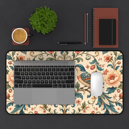 Chinoiserie Desk Mat: Large Vintage Bird Mouse Pad