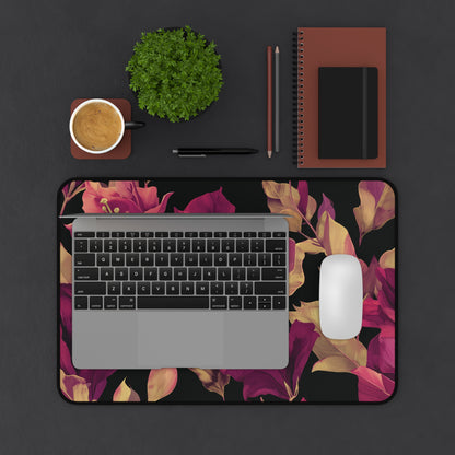 Magenta Lily Desk Mat: Burgundy & Gold Botanical on Black