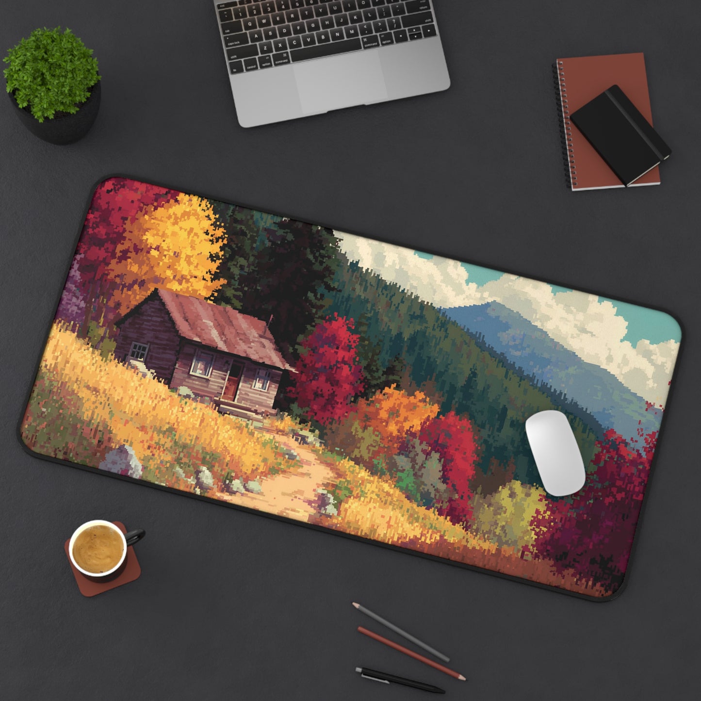 Pixel Art Desk Mat: Fall Landscape Mouse Pad
