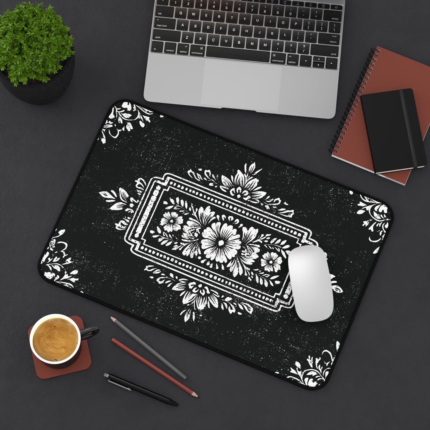 Victorian Desk Mat: Black & White Vintage Mouse Pad