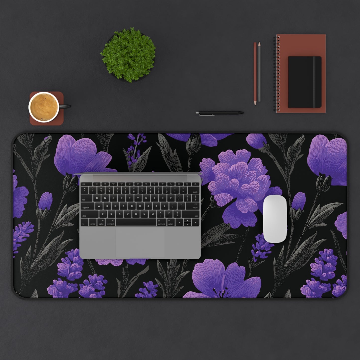 Floral Desk Mat Purple Moody, Gothic Flowers Mouse Pad
