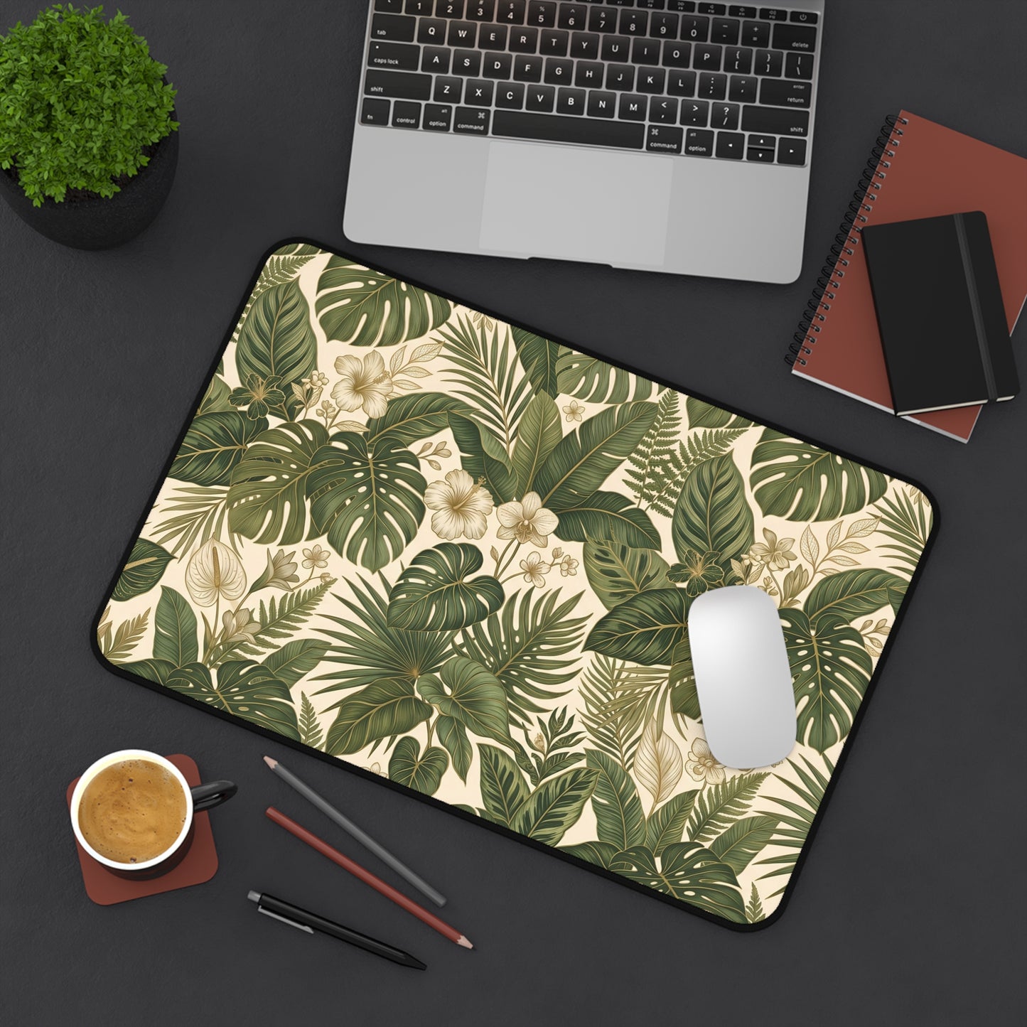 Green Monstera Desk Mat: Tropical Large Mouse Pad