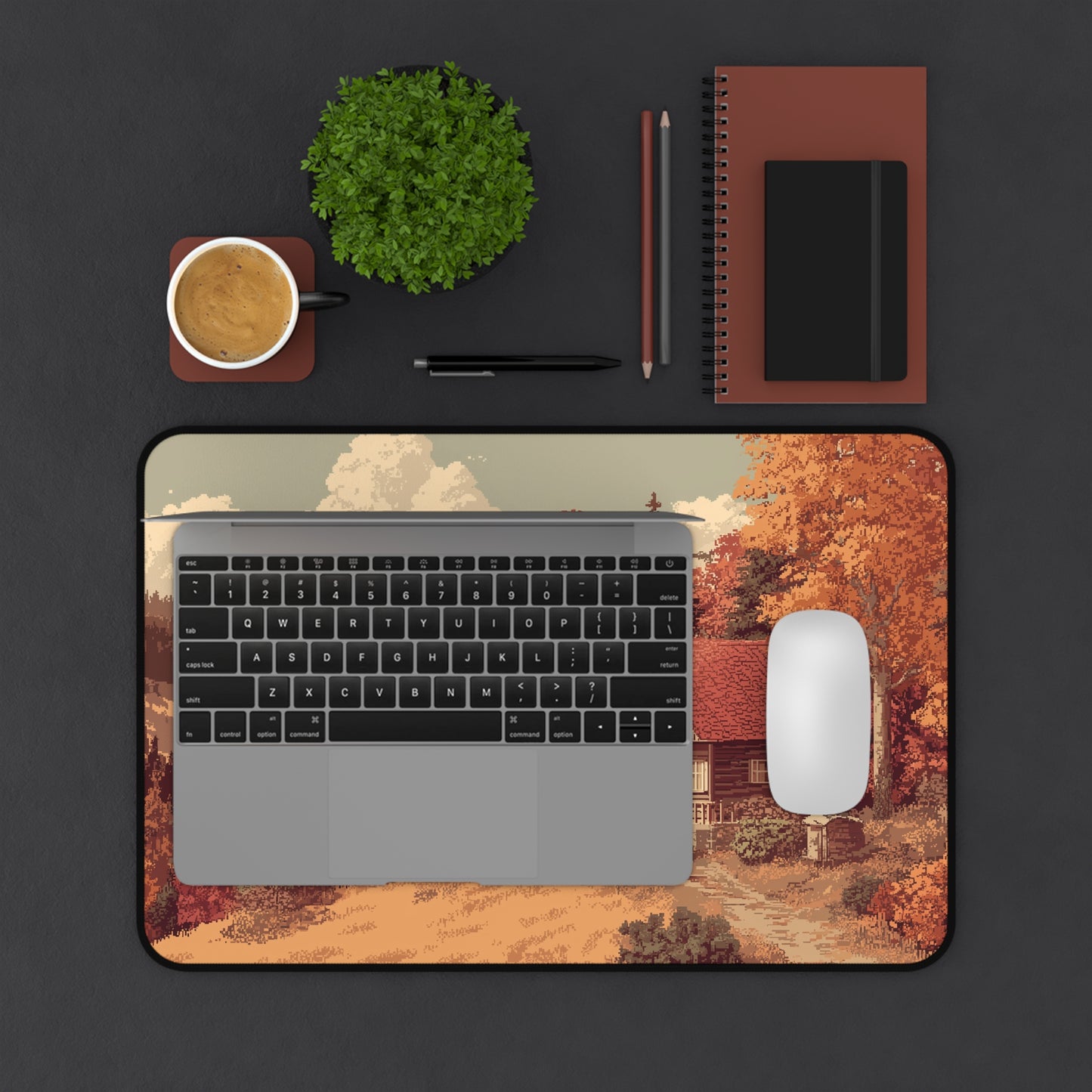 Pixel Art Forest Desk Mat, Fall Gaming Keyboard Mat
