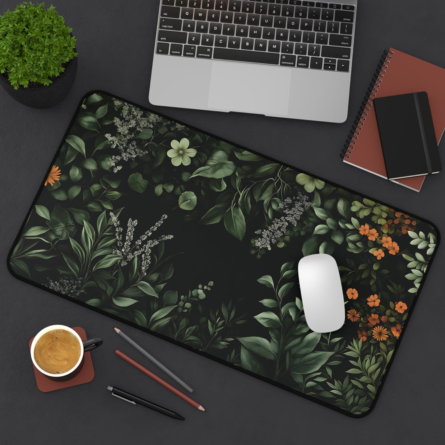 Floral Desk Mat, Botanical Mouse Pad, Plant Greenery Office Decor