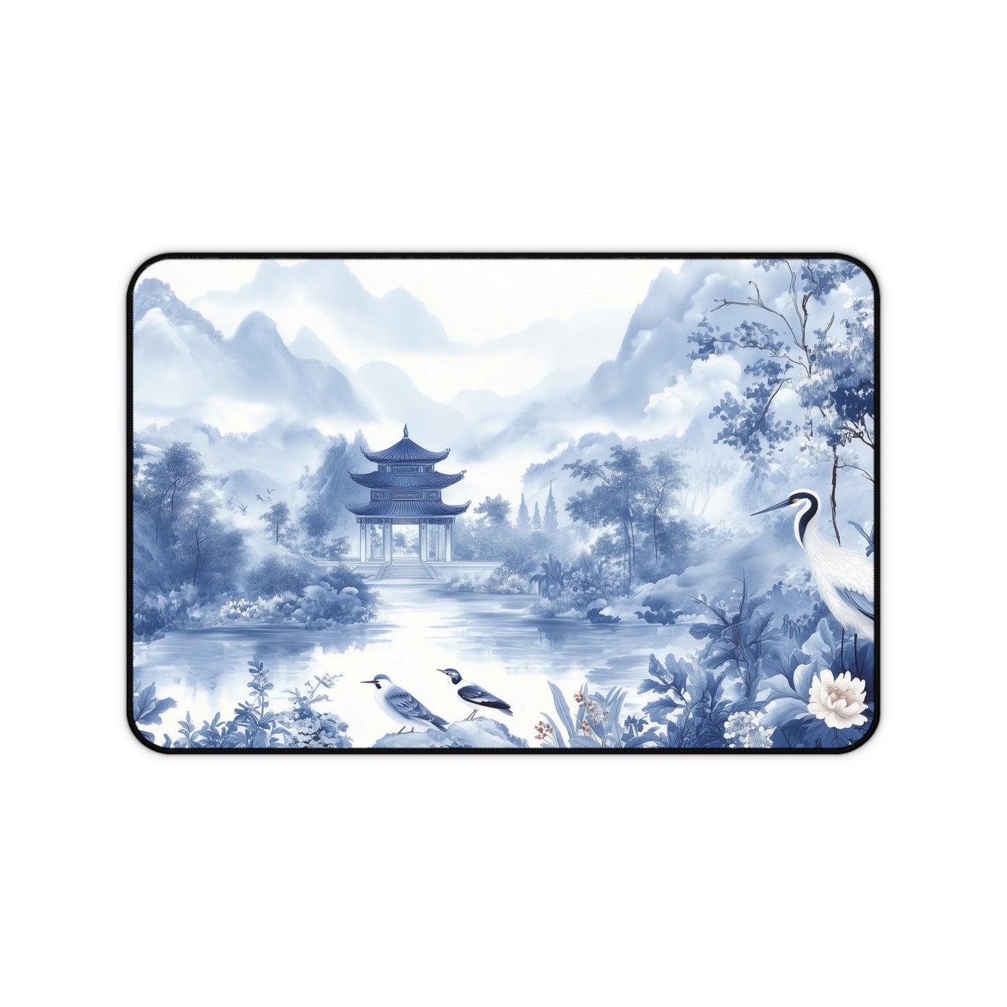 Blue Landscape Desk Mat Chinoiserie Aesthetic