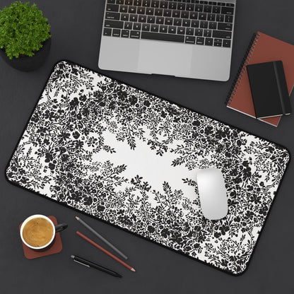 White Desk Mat with Black Flowers