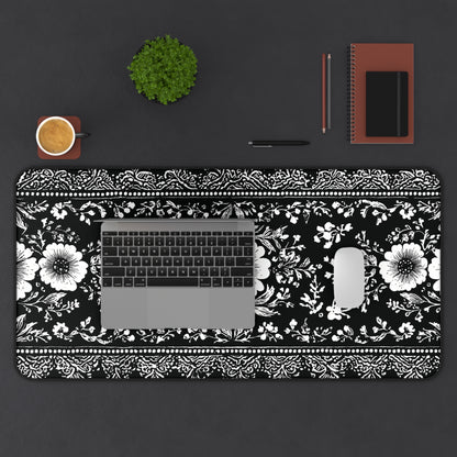 Black Damask Floral Desk Mat: Vintage Mouse Pad XL