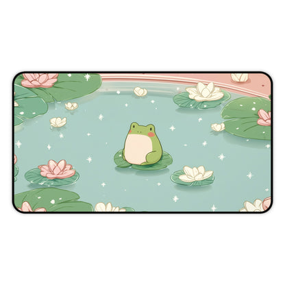 Cute Frog Gaming Mousepad Kawaii, Pastel Green Gamer Desk Pad