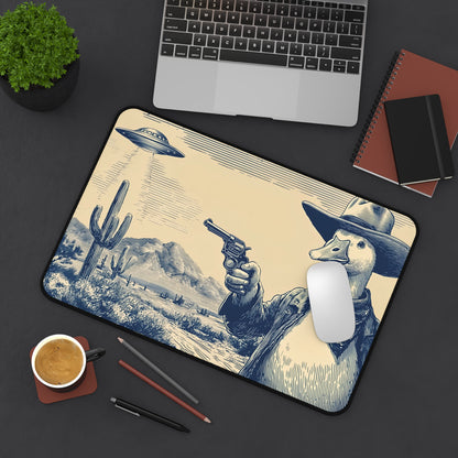 Silly Goose Cowboy Desk Mat: Vintage Western UFO Mouse Pad
