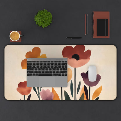 Floral Boho Desk Mat, Large Flowers Desk Pad, Minimalist Mouse Pad XL, Artistic Computer Mat, Boho Floral Keyboardmat for Office Decor
