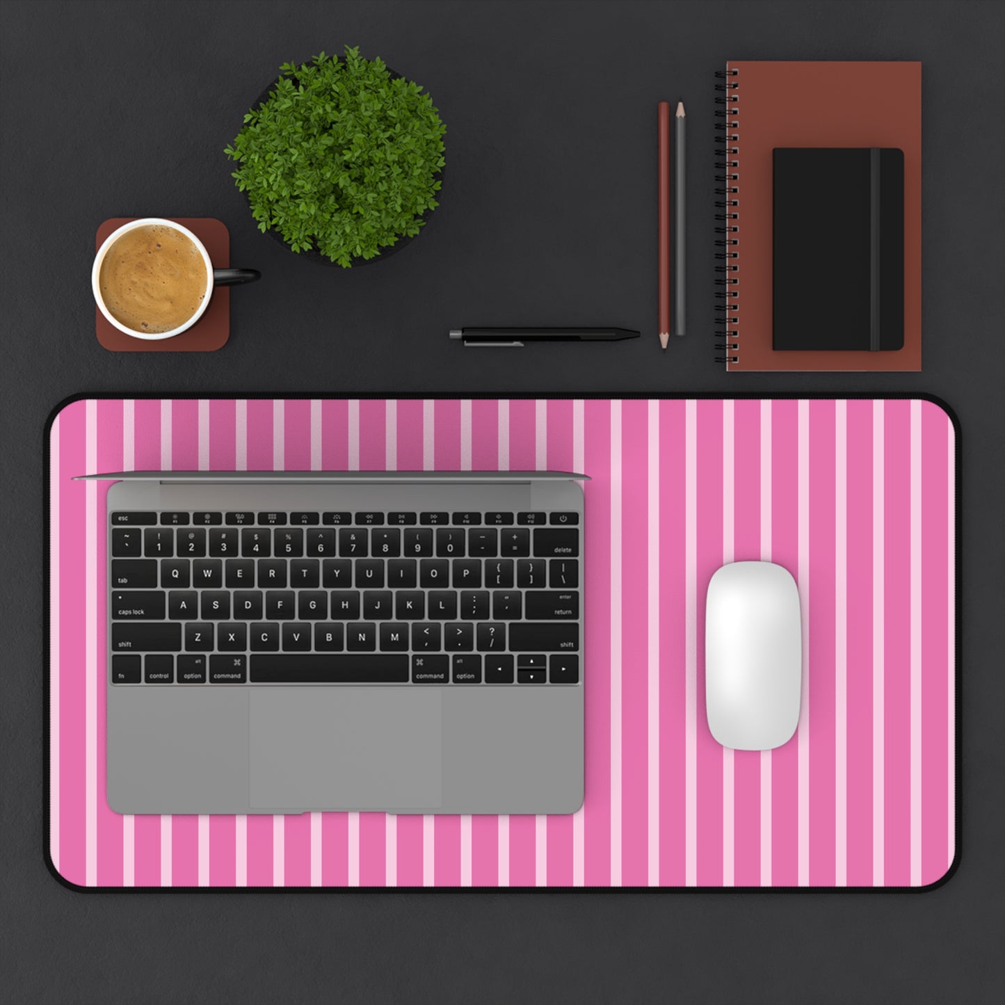 Pink Striped Desk Mat — Pastel Mouse Pad for Cute Workspaces