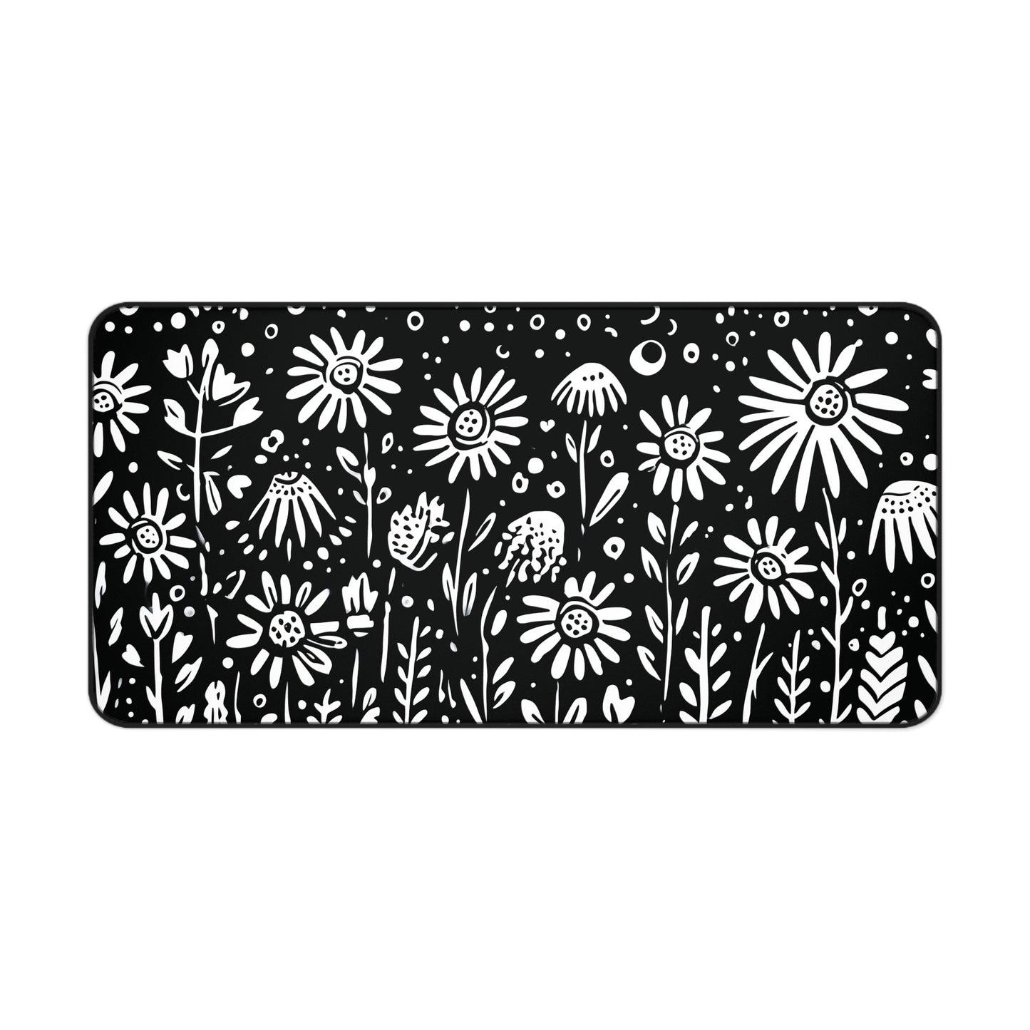Wildflower Desk Mat: Hand-Drawn Doodle Floral in Black & White