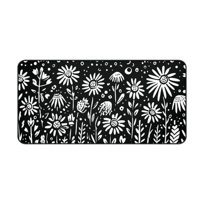 Wildflower Desk Mat: Hand-Drawn Doodle Floral in Black & White