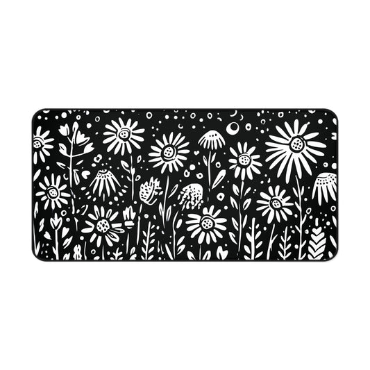 Wildflower Desk Mat: Hand-Drawn Doodle Floral in Black & White