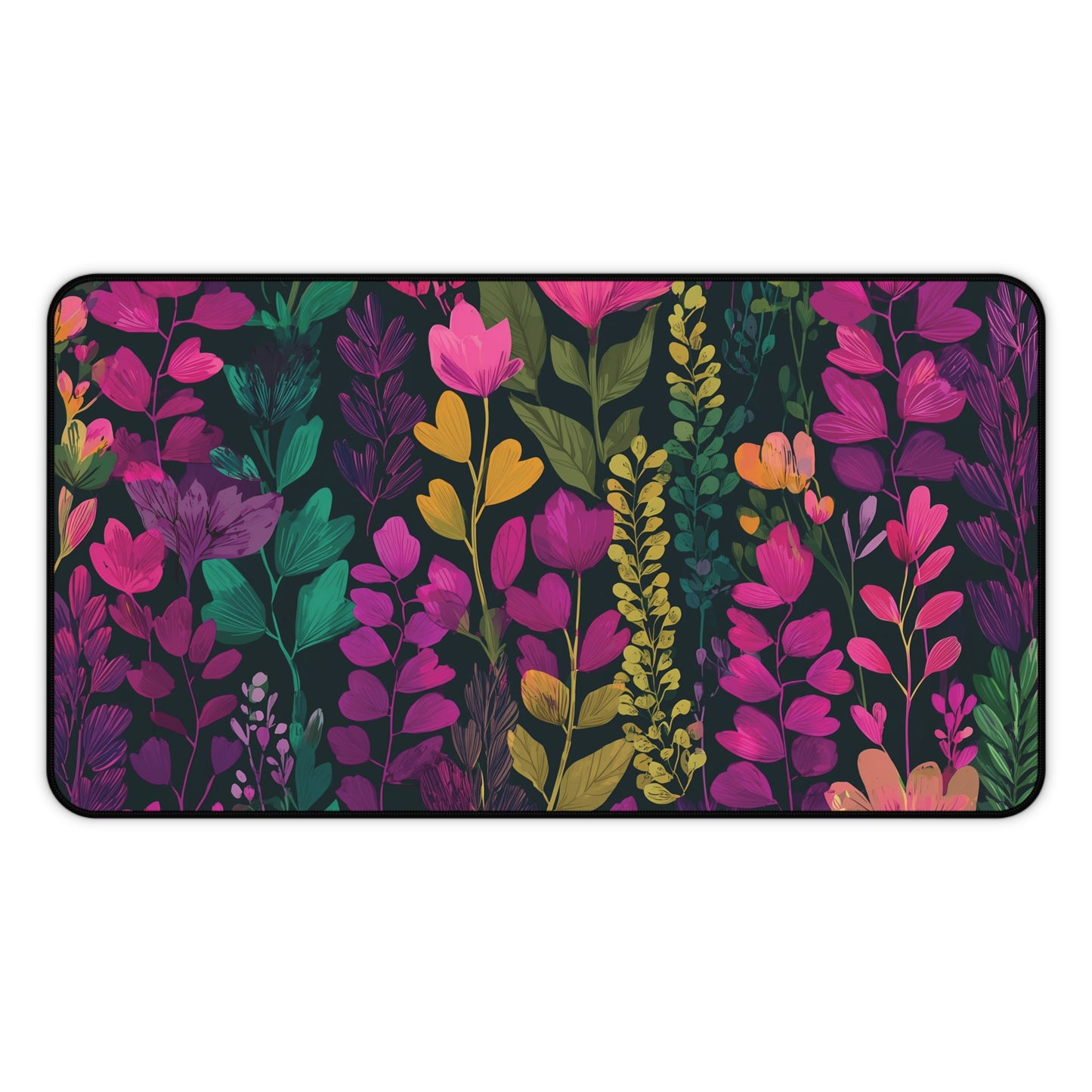 Floral Desk Mat Pink Green & Purple, Colorful Flowers Desk Pad