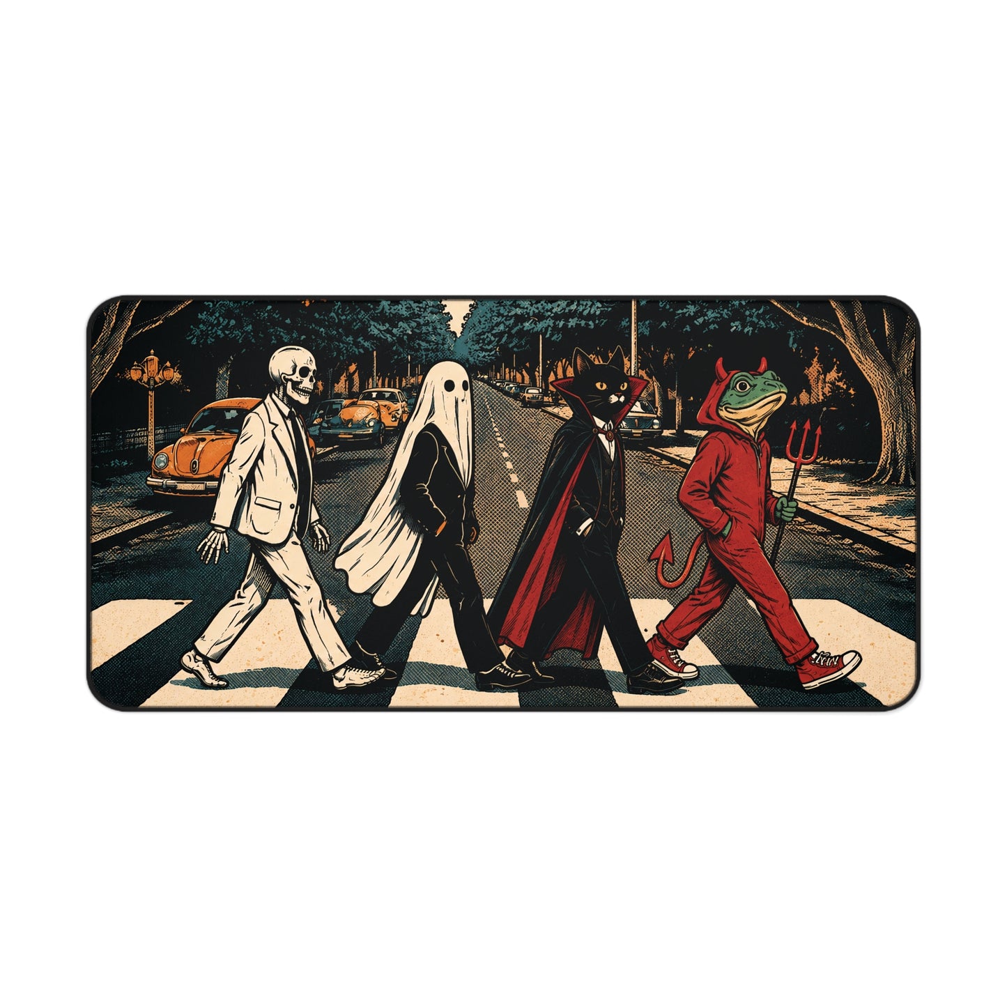 Halloween Monster Crosswalk Desk Mat: Retro Halftone Parade