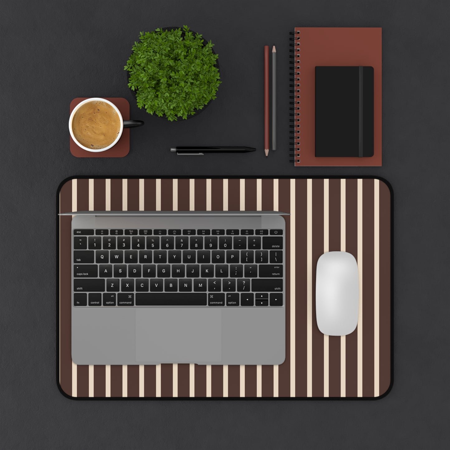 Beige and Brown Stripe Desk Mat