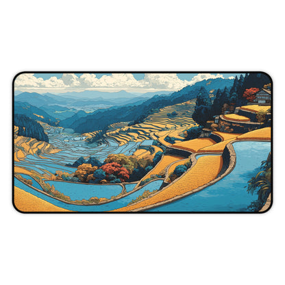 Japanese Desk Mat: Rice Fields Landscape Mouse Pad XL