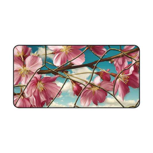 Cherry Blossom Desk Mat: Pink Sakura & Blue Sky Design