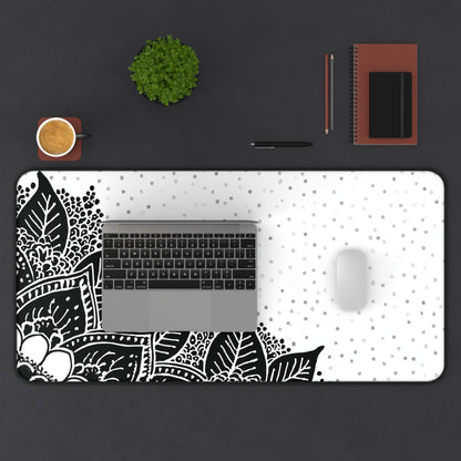 Henna Mandala Desk Mat: Black & White Boho Design