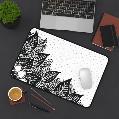 Henna Mandala Desk Mat: Black & White Boho Design