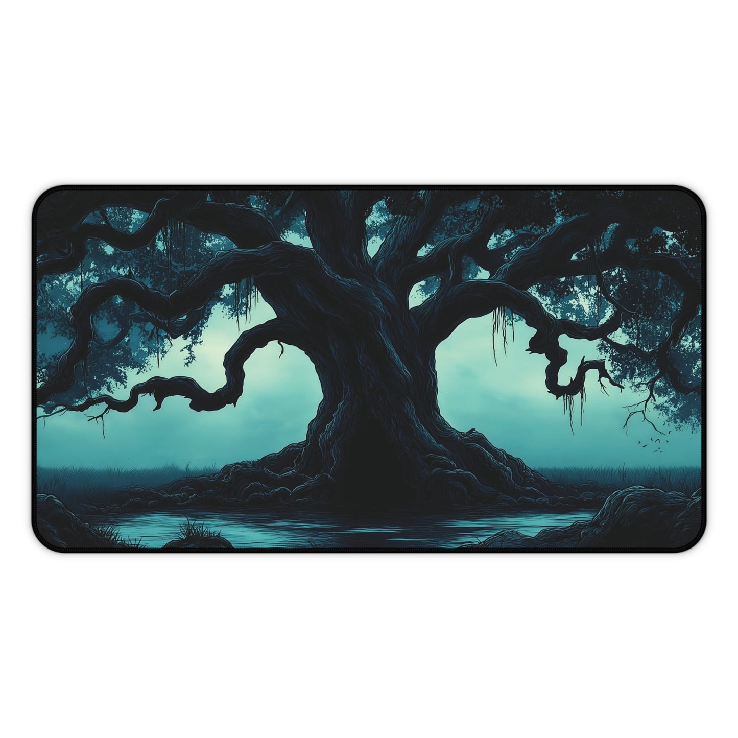 Eerie Moonlit Tree Desk Mat: Gothic Fantasy Desk Pad