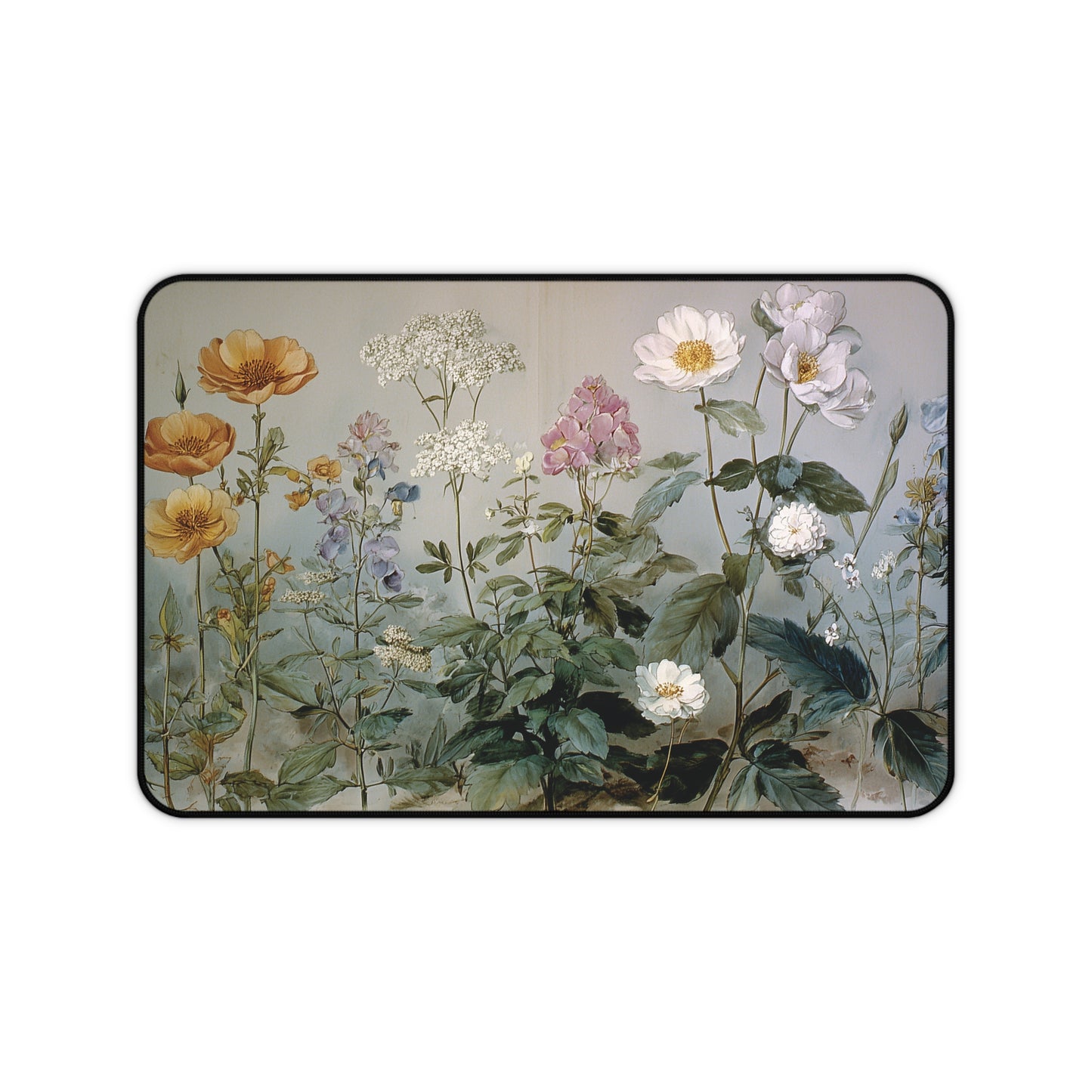 Vintage Botanical Desk Mat: Wildflower Painting Design