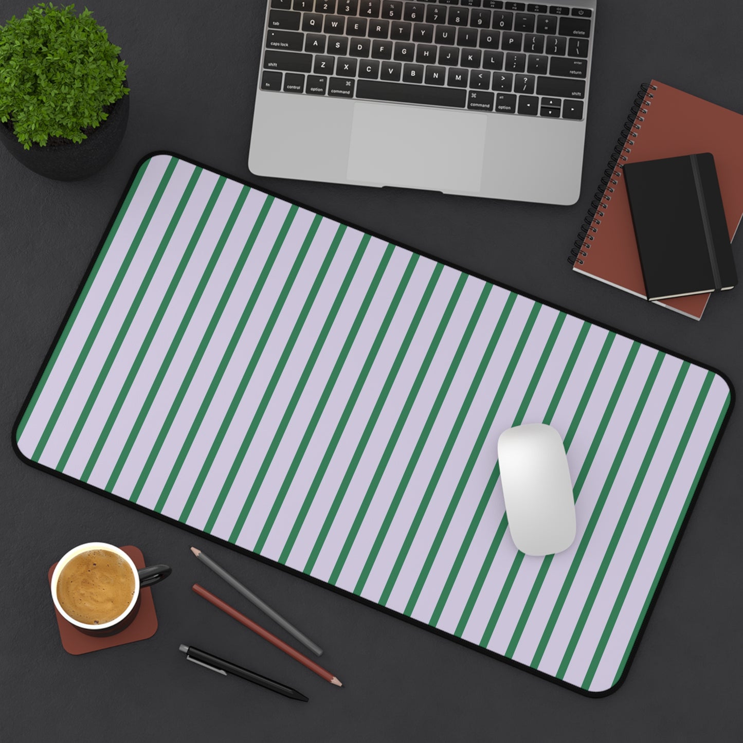 Pastel Purple and Green Stripes Desk Mat