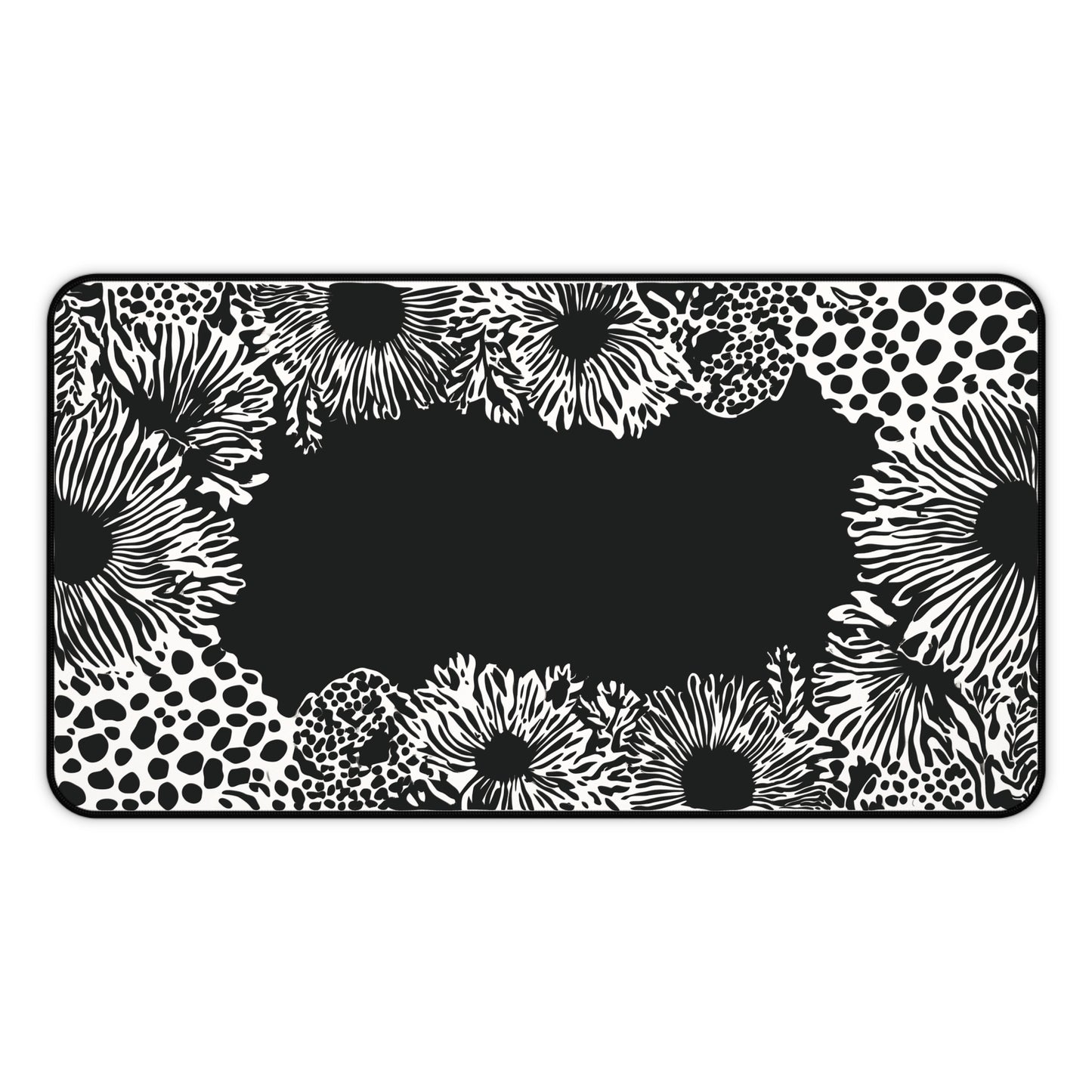 Abstract Flower Desk Mat: Modern Black & White Design