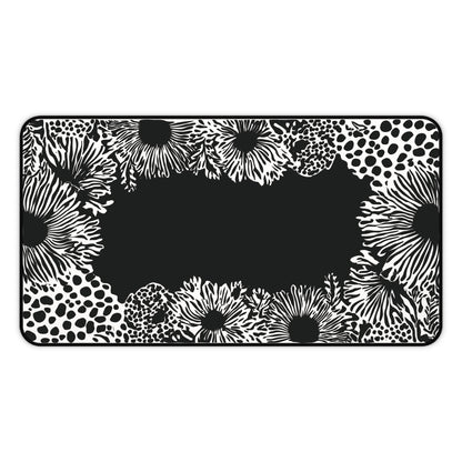 Abstract Flower Desk Mat: Modern Black & White Design
