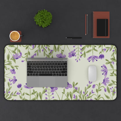 Lavender Floral Desk Mat: Purple Flowers on Sage Green