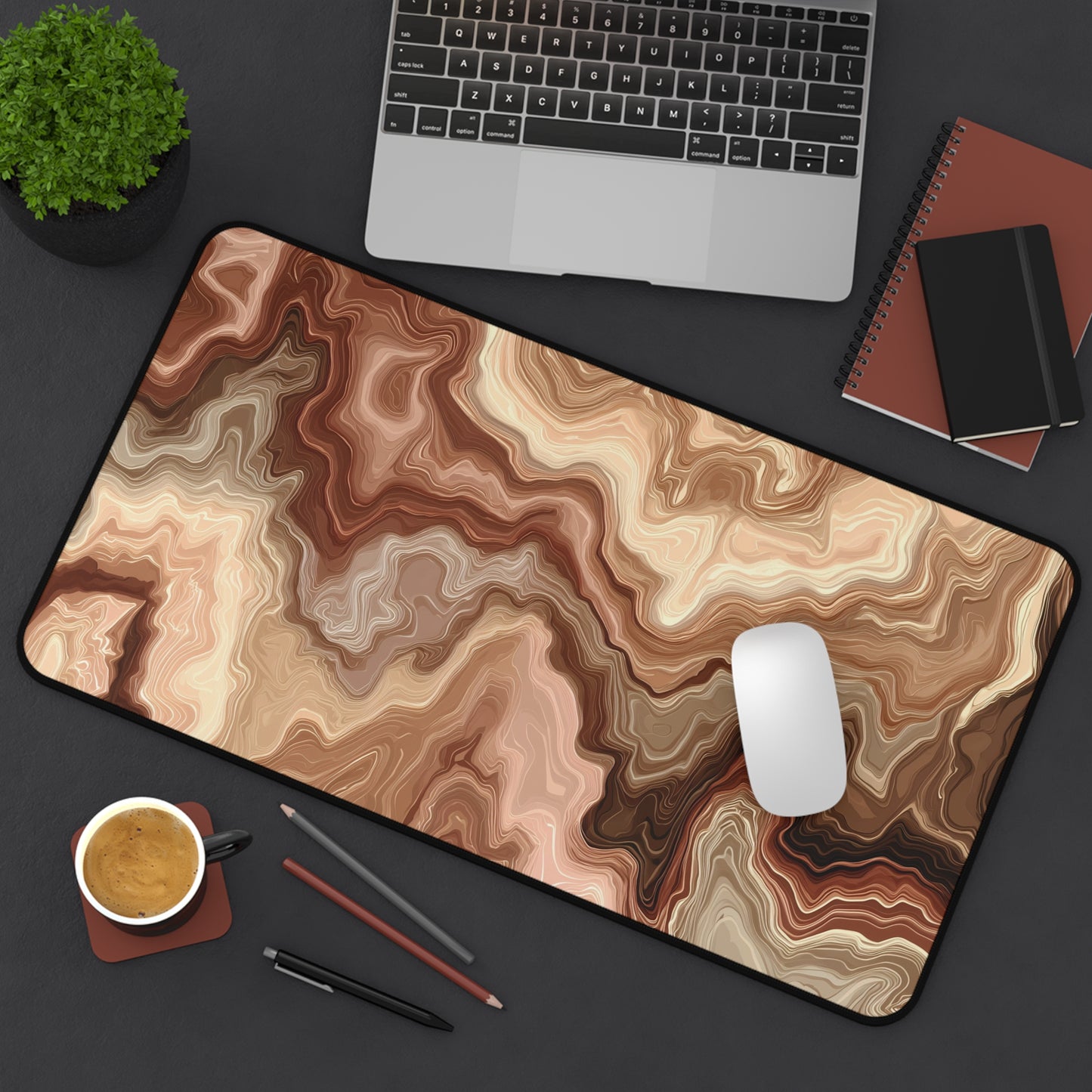 Brown Marble Wave Desk Mat: Abstract Earth Tone Mouse Pad