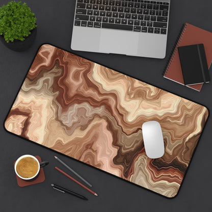 Brown Marble Wave Desk Mat: Abstract Earth Tone Mouse Pad