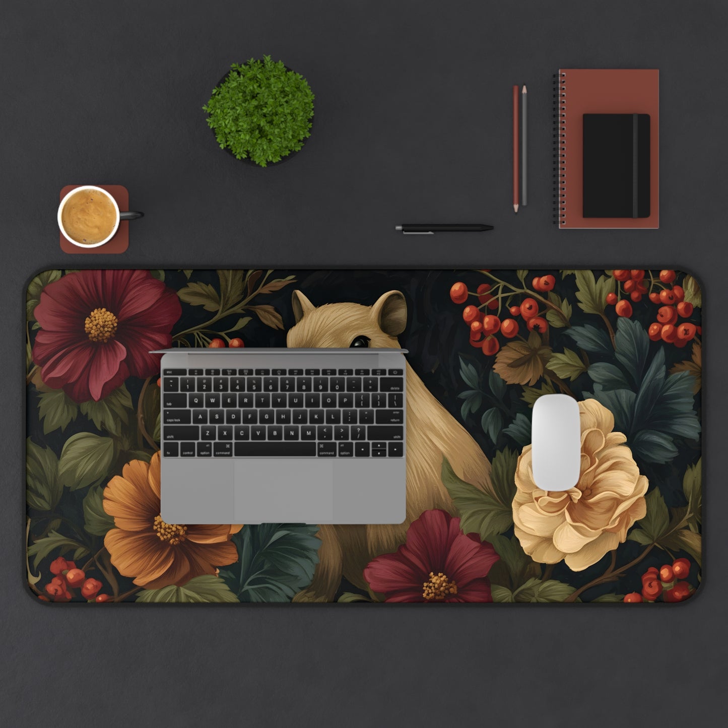 Vintage Capybara Floral Desk Mat