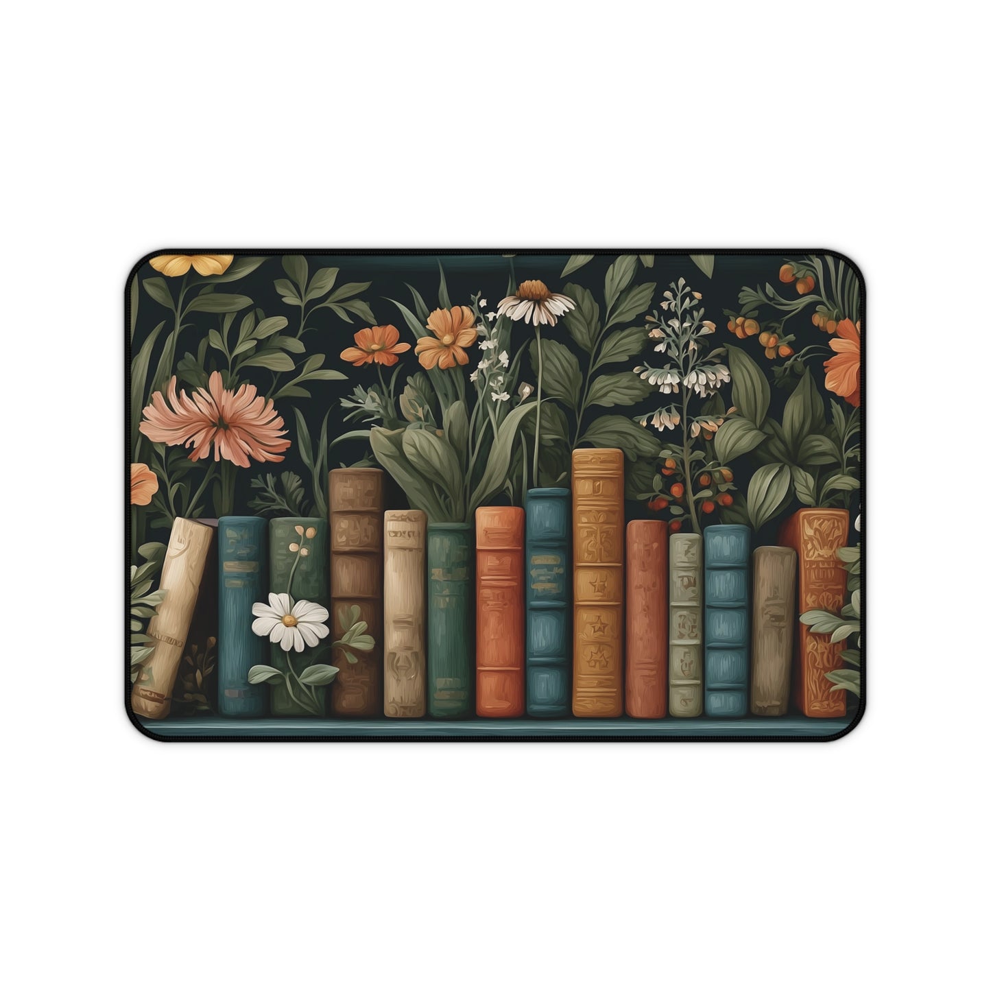 Bookshelf Desk Mat: Dark Academia Botanical Library Design