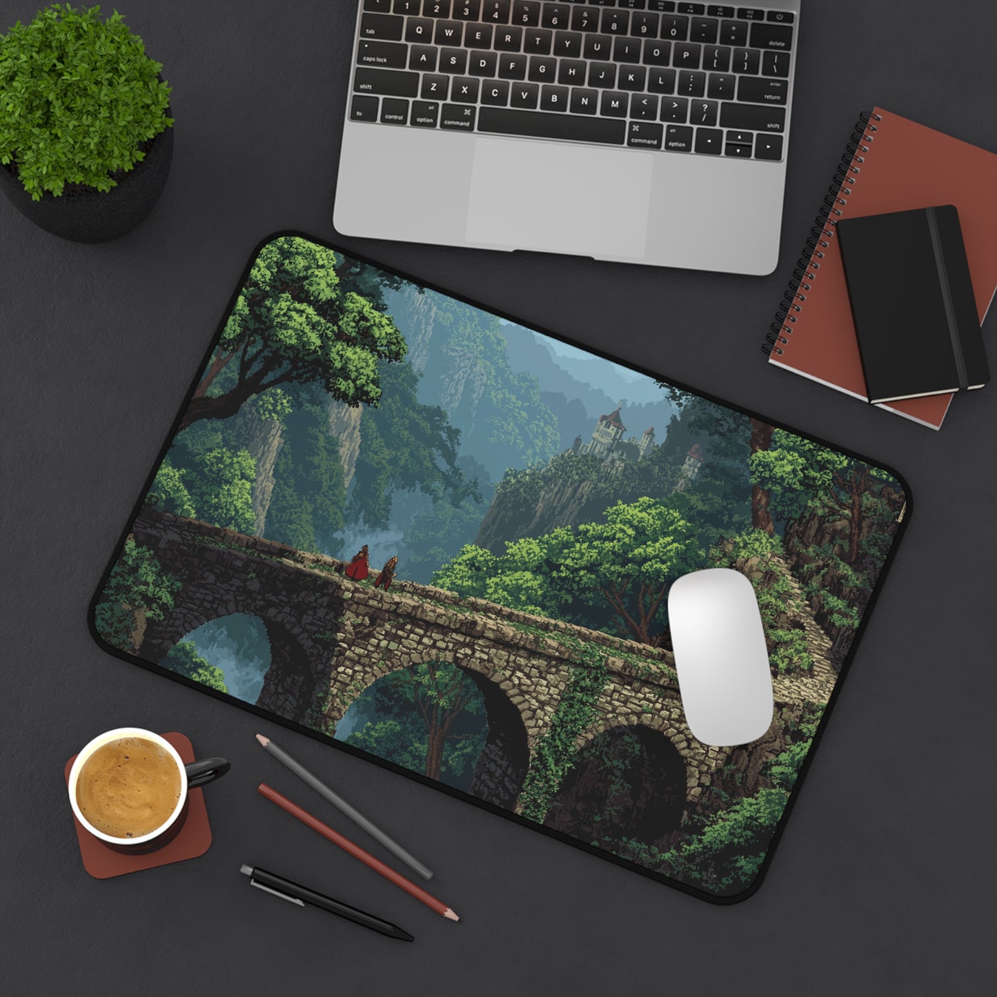 Forest Pixel Art Desk Mat: Fantasy RPG Gaming Mouse Pad