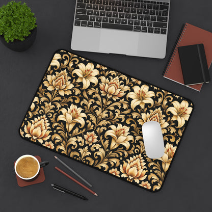 Black & Gold Desk Mat: Luxury Damask Mouse Pad