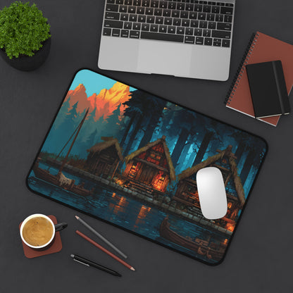 Pixel Art Desk Mat: Fantasy Village Gaming Mouse Pad