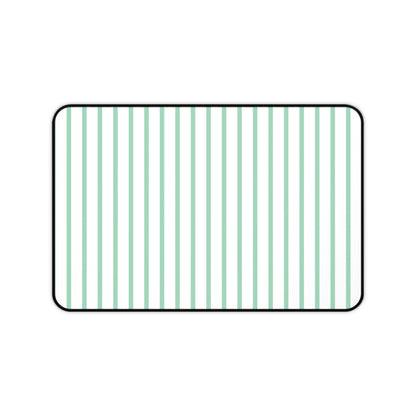 White and Mint Green Striped Desk Mat
