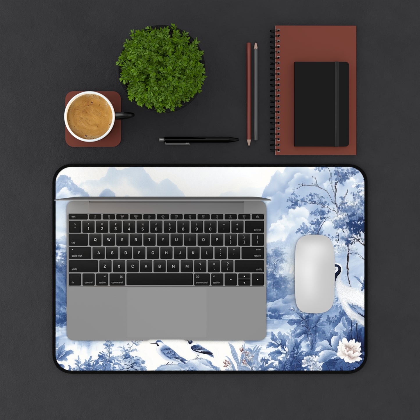 Blue Landscape Desk Mat Chinoiserie Aesthetic